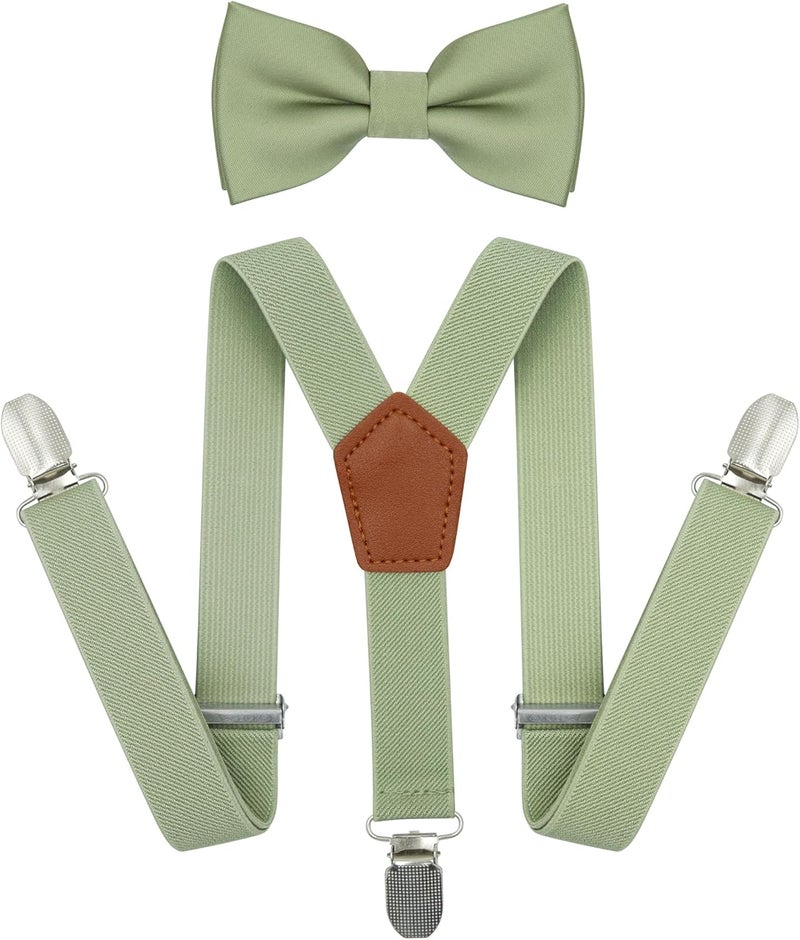 BEWDIO Adjustable Baby Boy Suspenders and Bow Tie, Pre-tied Kids Bowtie and Elastic Suspenders with 4 Strong Metal Clips - Image 1